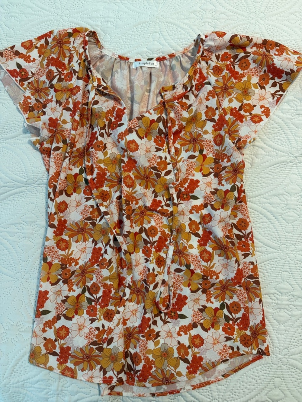 Rust Floral Tie-Neck Women's Top